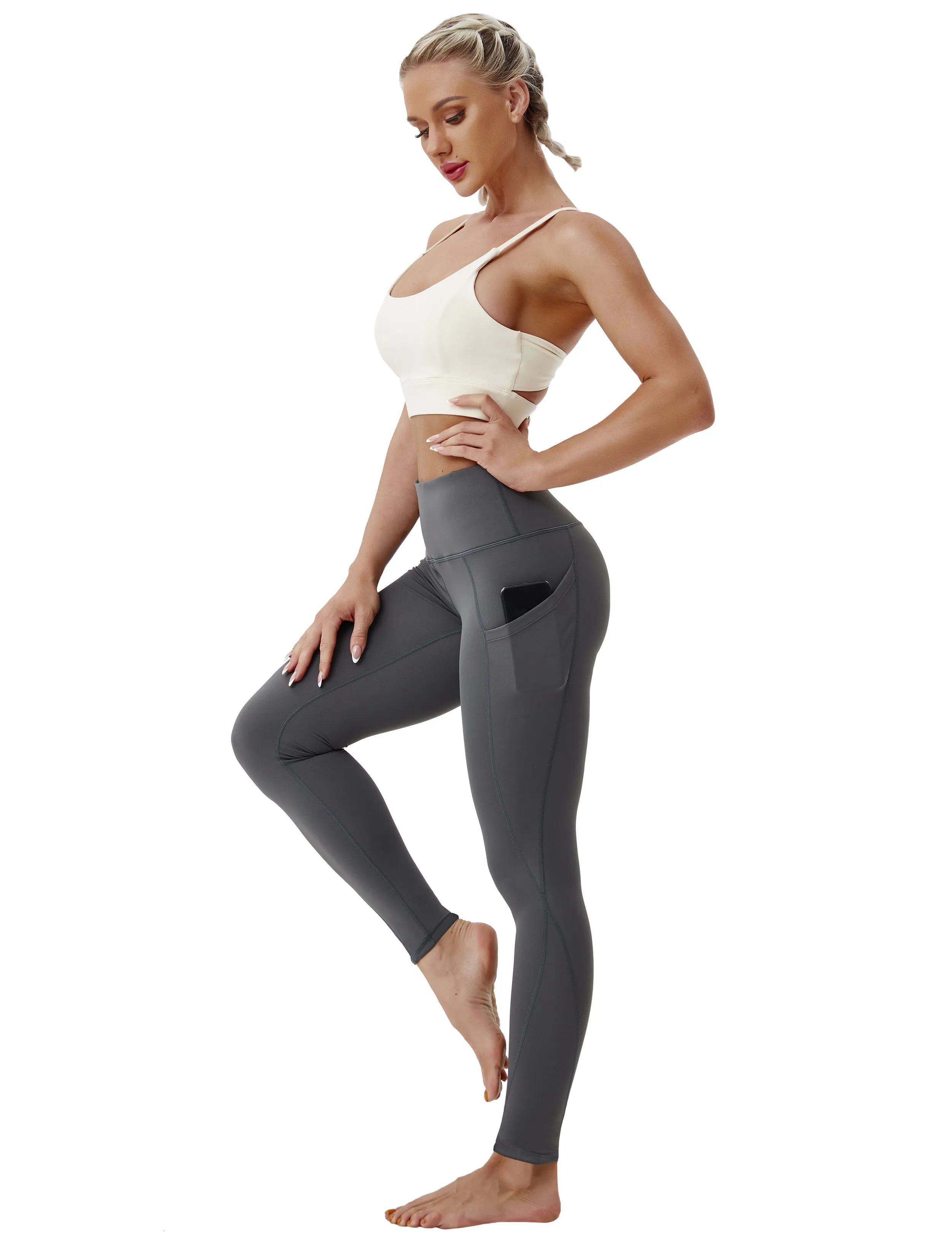 High Waist Side Pockets Yoga Pants shadowcharcoal