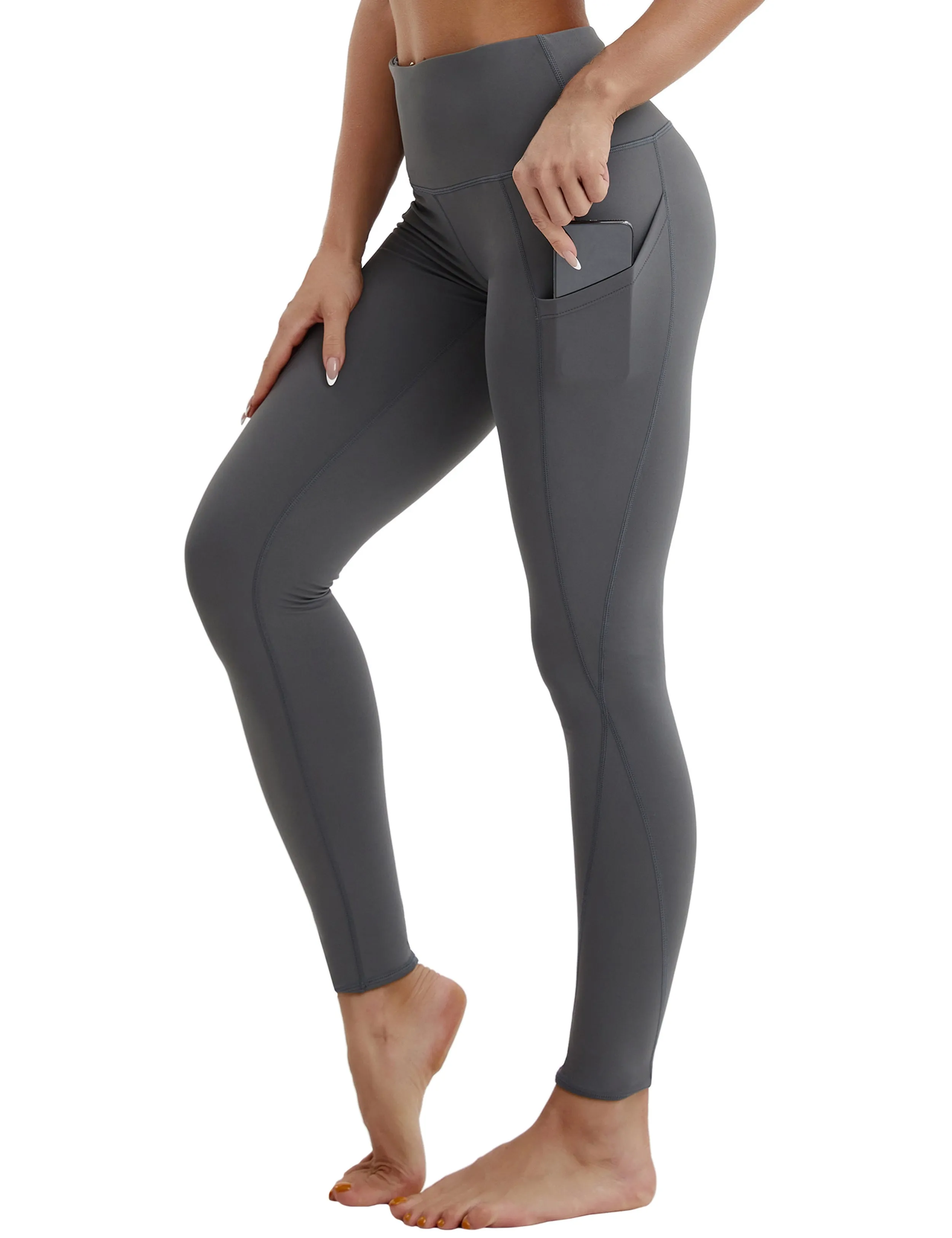 High Waist Side Pockets Yoga Pants shadowcharcoal