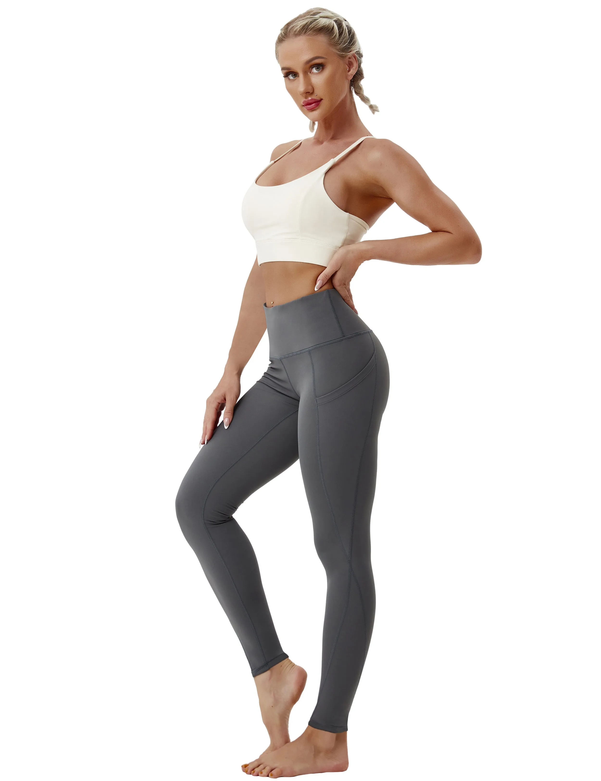 High Waist Side Pockets Yoga Pants shadowcharcoal