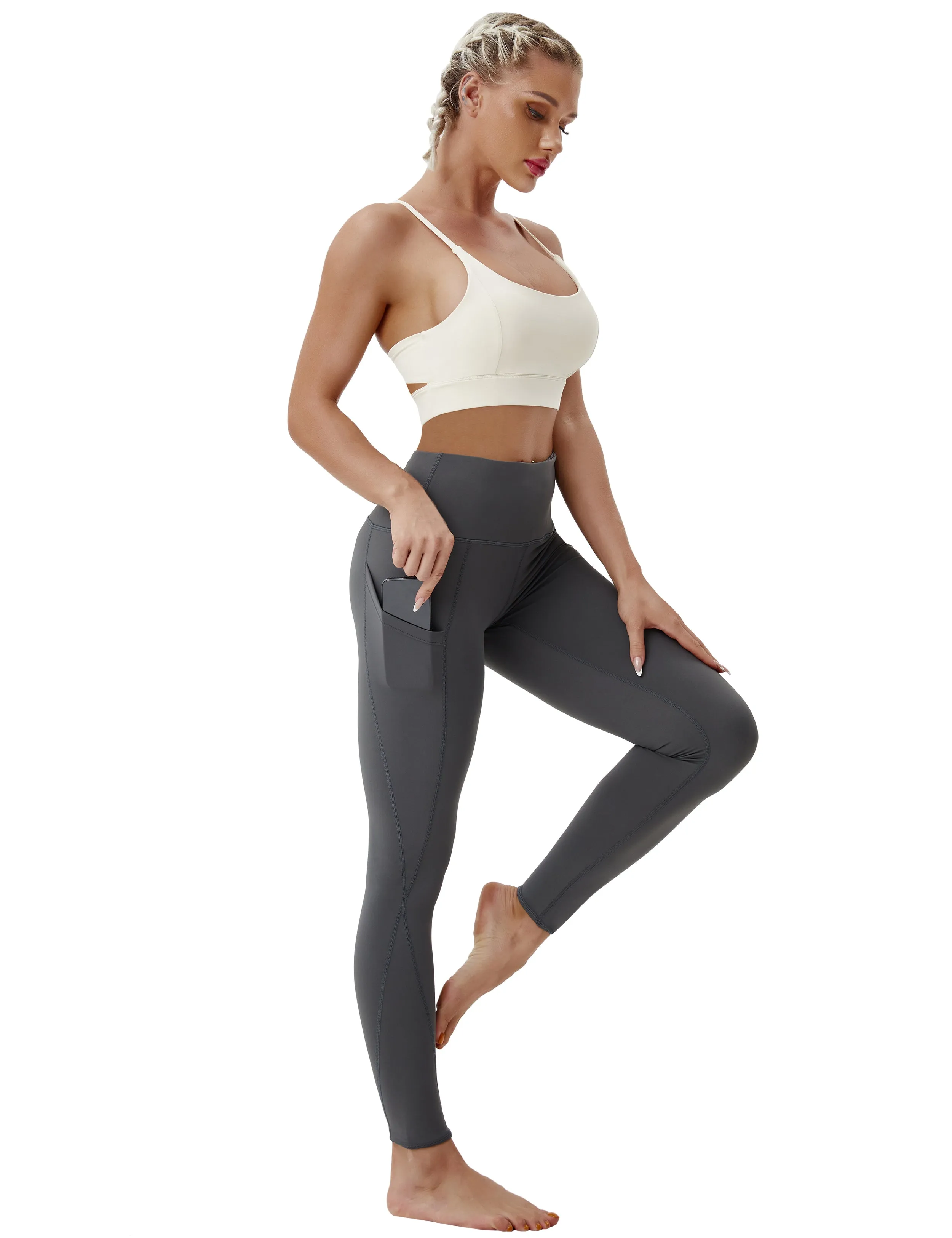 High Waist Side Pockets Yoga Pants shadowcharcoal