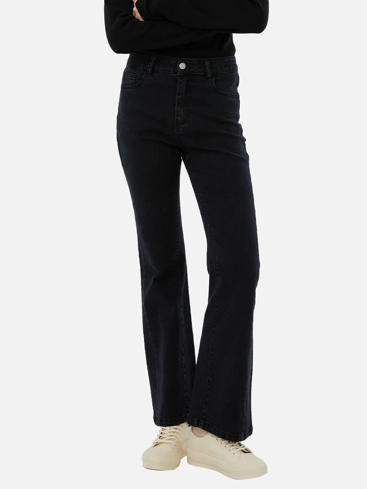 High-Waisted Denim Flared Pants