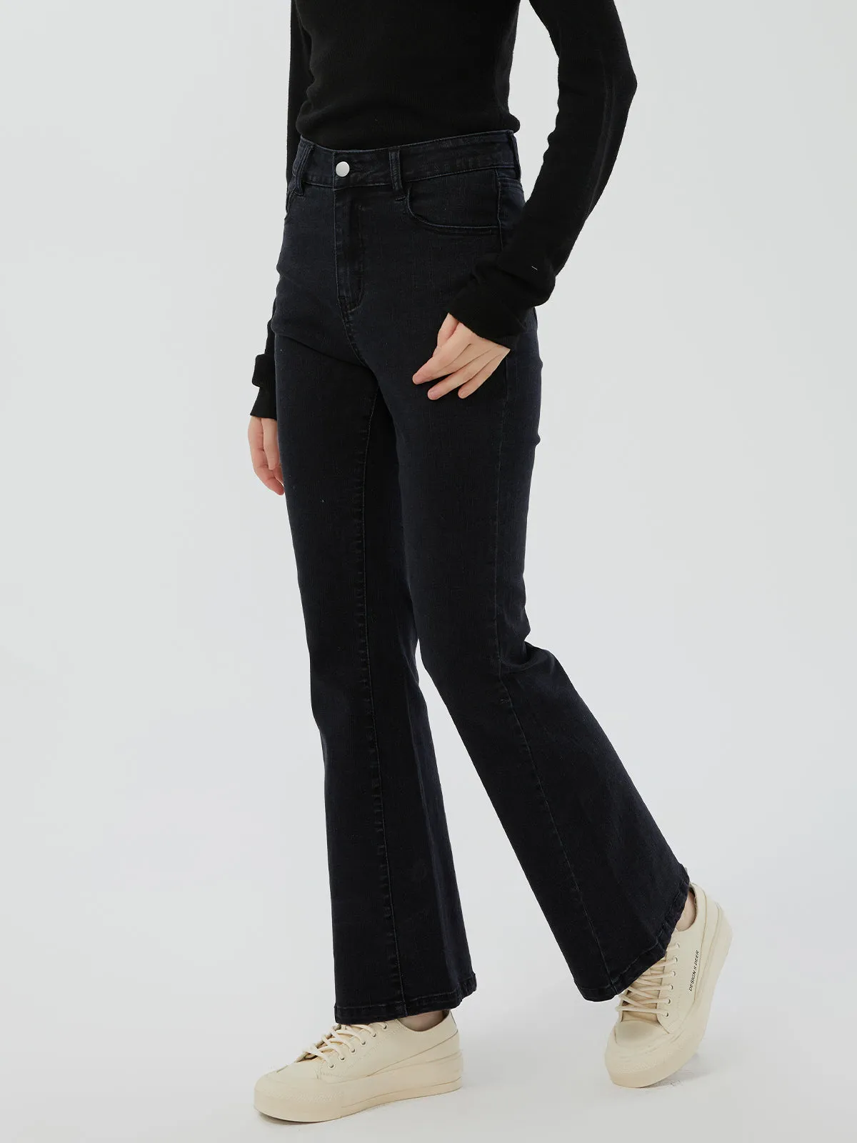 High-Waisted Denim Flared Pants