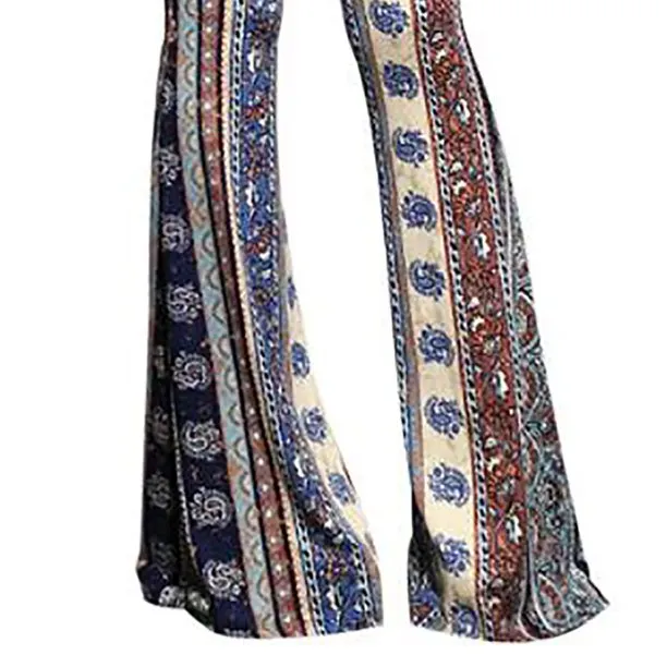 Hippy Bell Bottoms Black Brown Or Blue Prints Aztec Or Boho Gypsy Wanderer High Waist Stretch Flare Leg Pants Available In Small Medium Large Or XL