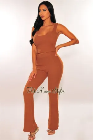 HMS Lounge: Toffee Fuzzy Tank High Waist Palazzo Pants Two Piece Set