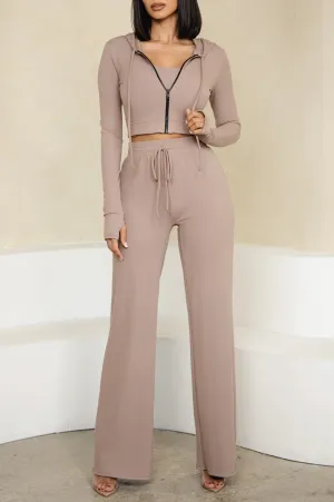 HMS Skins: Almond Baby Rib High Waist Drawstring Wide Leg Pants