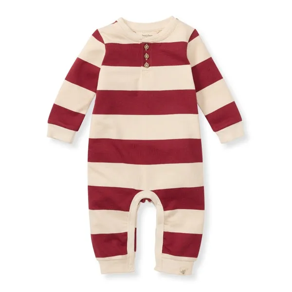 Holiday Striped Henley Jumpsuit - Redwood