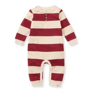 Holiday Striped Henley Jumpsuit - Redwood