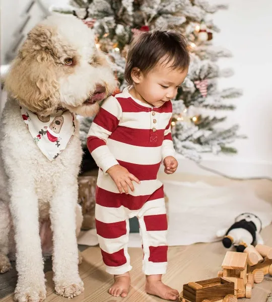 Holiday Striped Henley Jumpsuit - Redwood