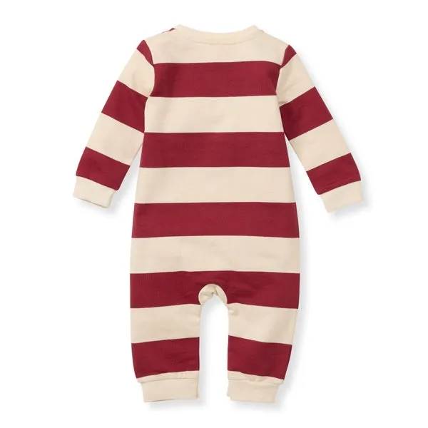 Holiday Striped Henley Jumpsuit - Redwood