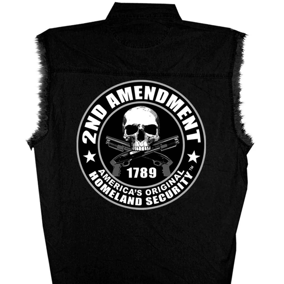 Hot Leathers GMD5200 Men's '2nd Amendment America's Original Homeland Security' Sleeveless Black Denim Shirt