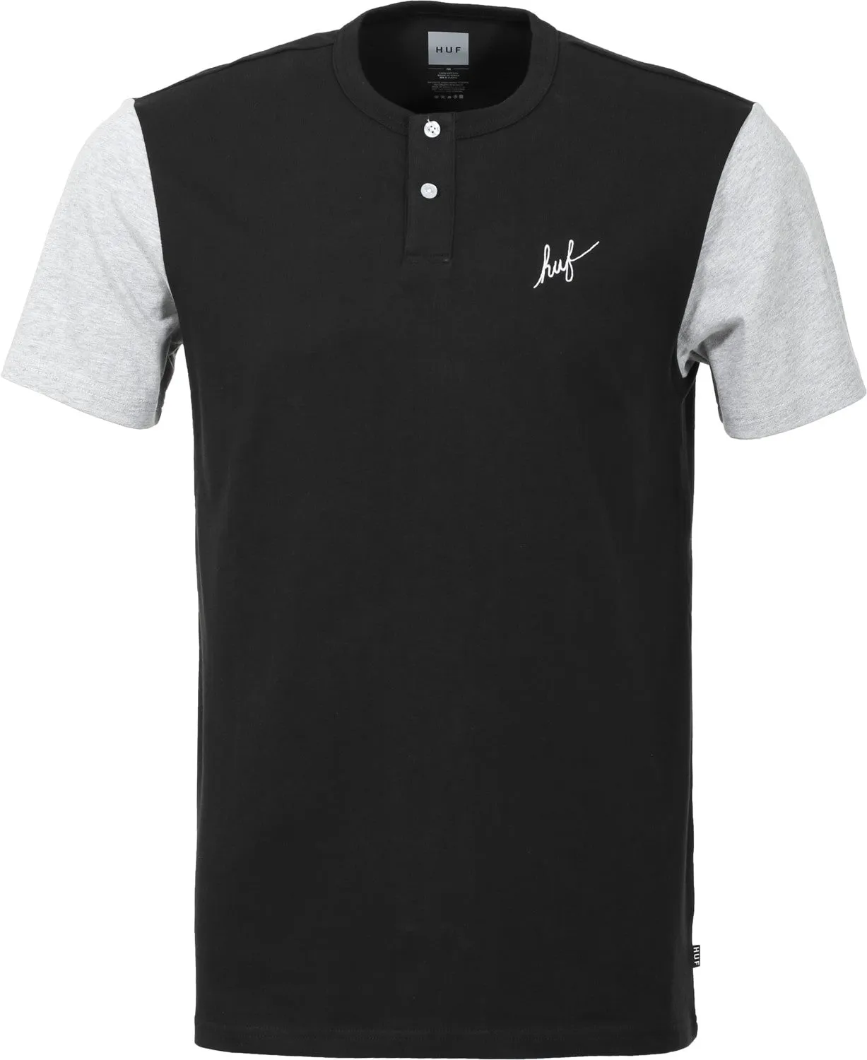 HUF Script Short Sleeve Henley, Black Ash Heather