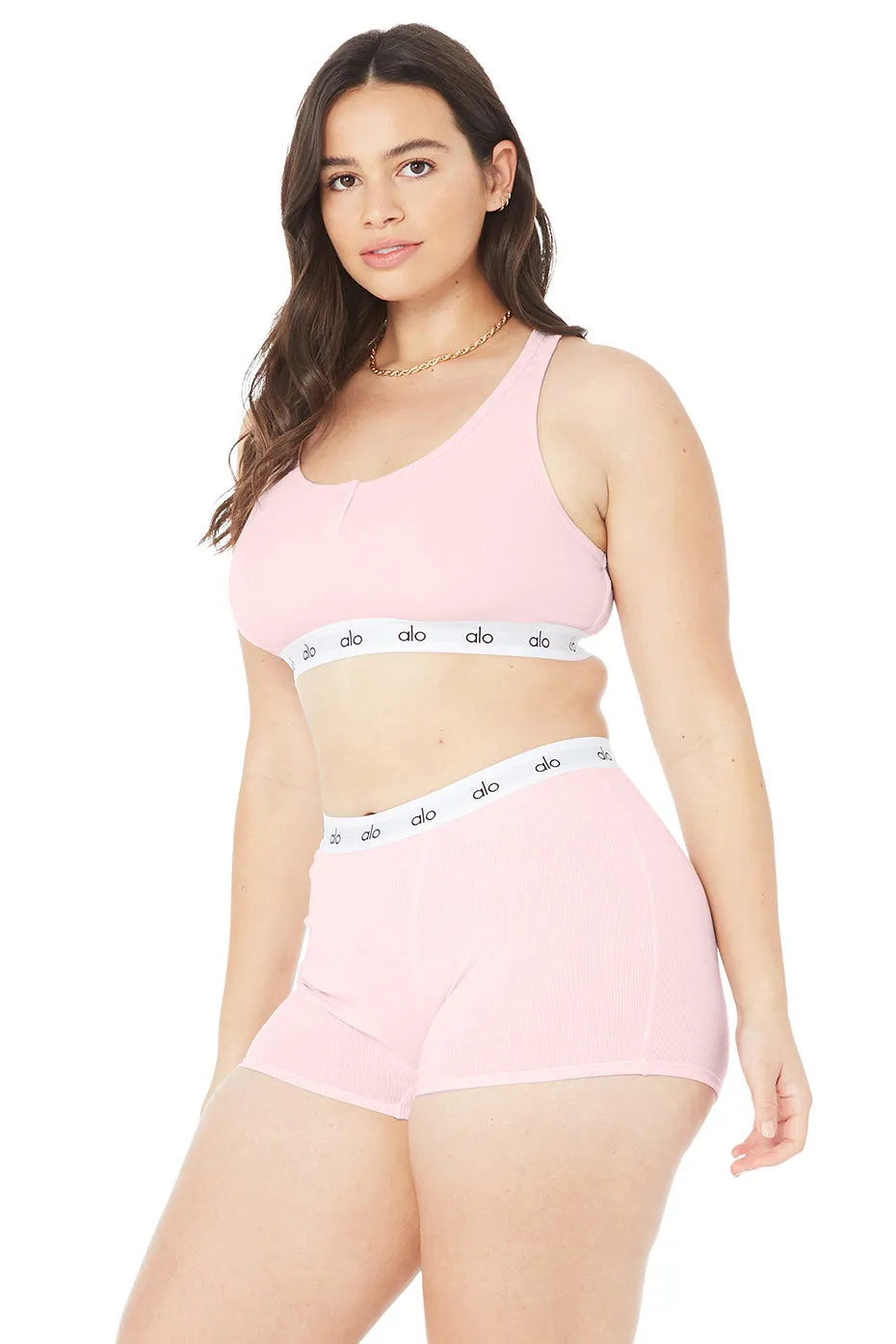 Icon Ribbed Henley Bra - Powder Pink