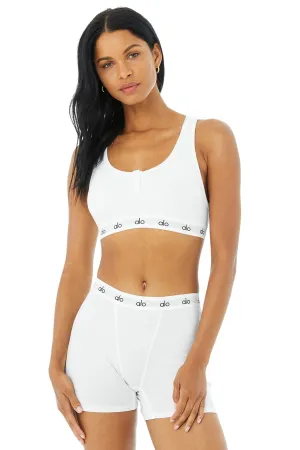 Icon Ribbed Henley Bra - White