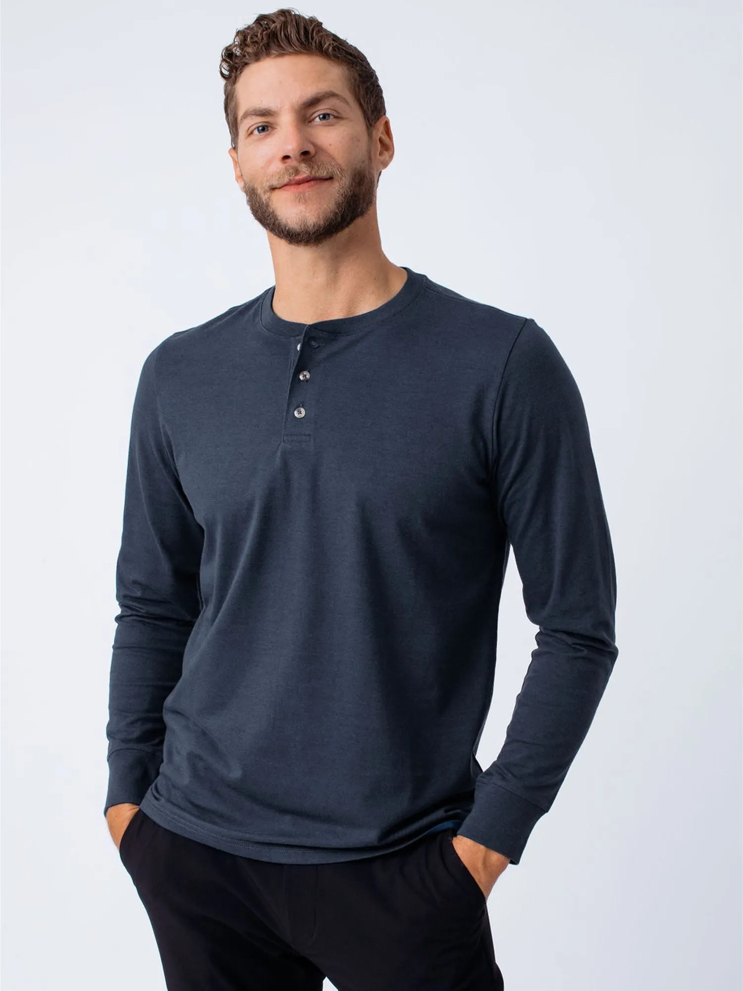 Indigo Blue Long Sleeve Henley FINAL SALE