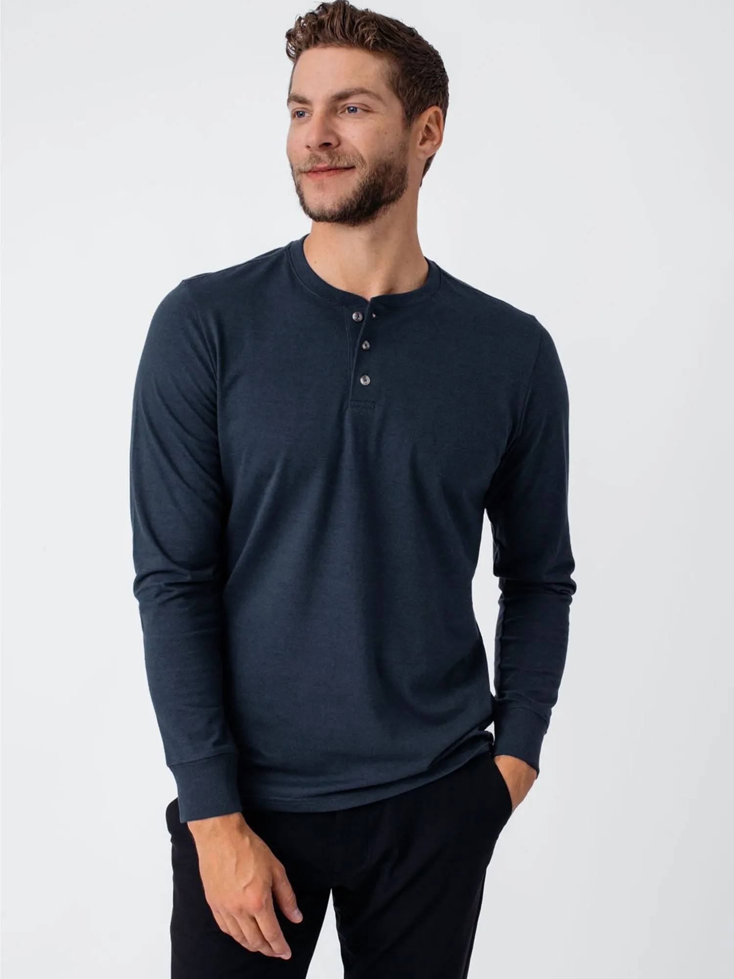 Indigo Blue Long Sleeve Henley FINAL SALE