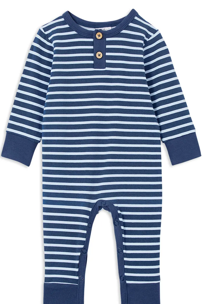 Indigo Stripe Henley Romper