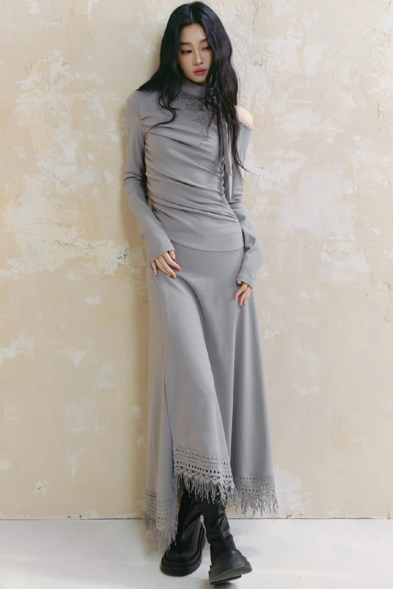 Irregular Long-Sleeve Knit Dress