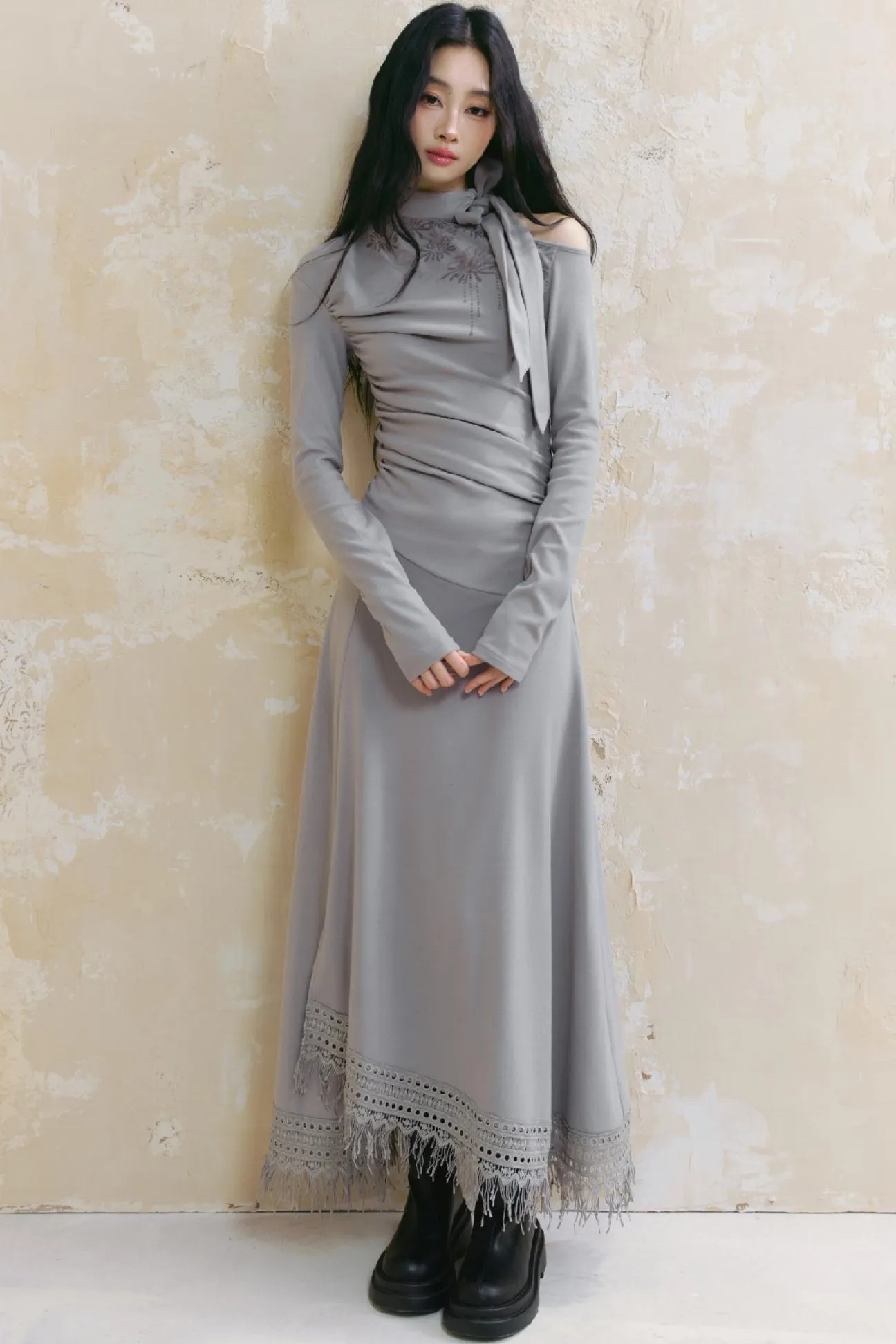 Irregular Long-Sleeve Knit Dress