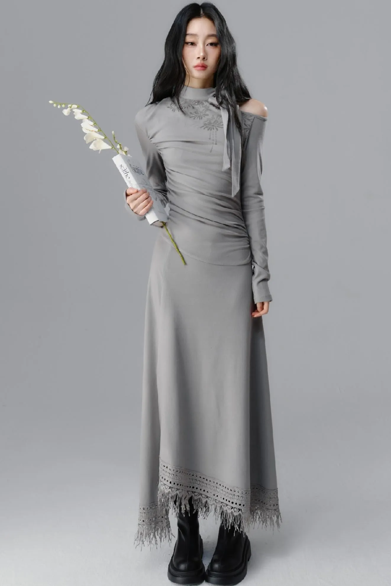 Irregular Long-Sleeve Knit Dress