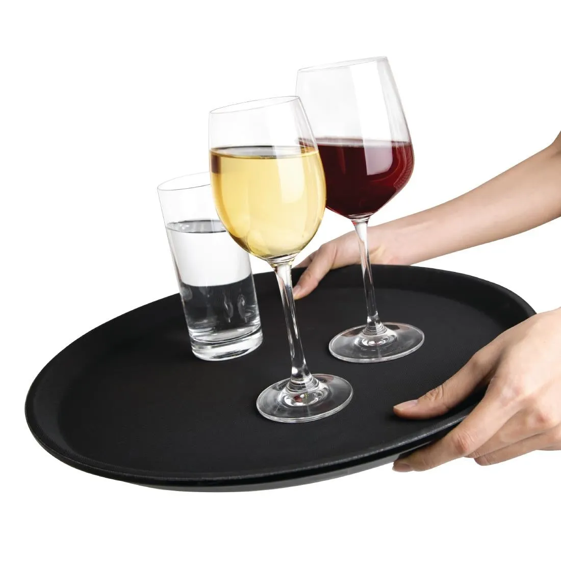 J847 Kristallon Fibreglass Round Non-Slip Tray Black 406mm