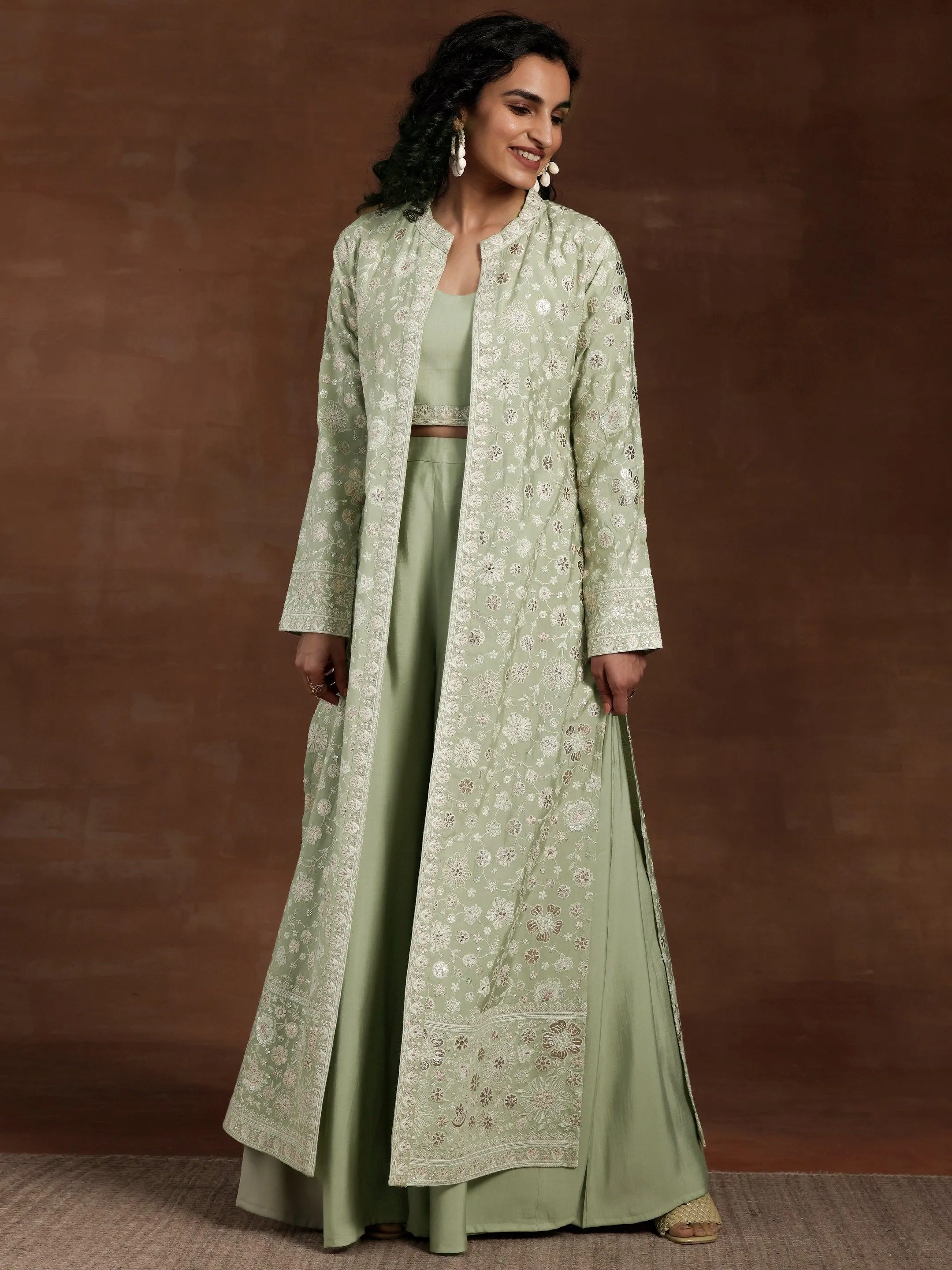 Jashvi Art Green Solid Silk Blend Co-Ords