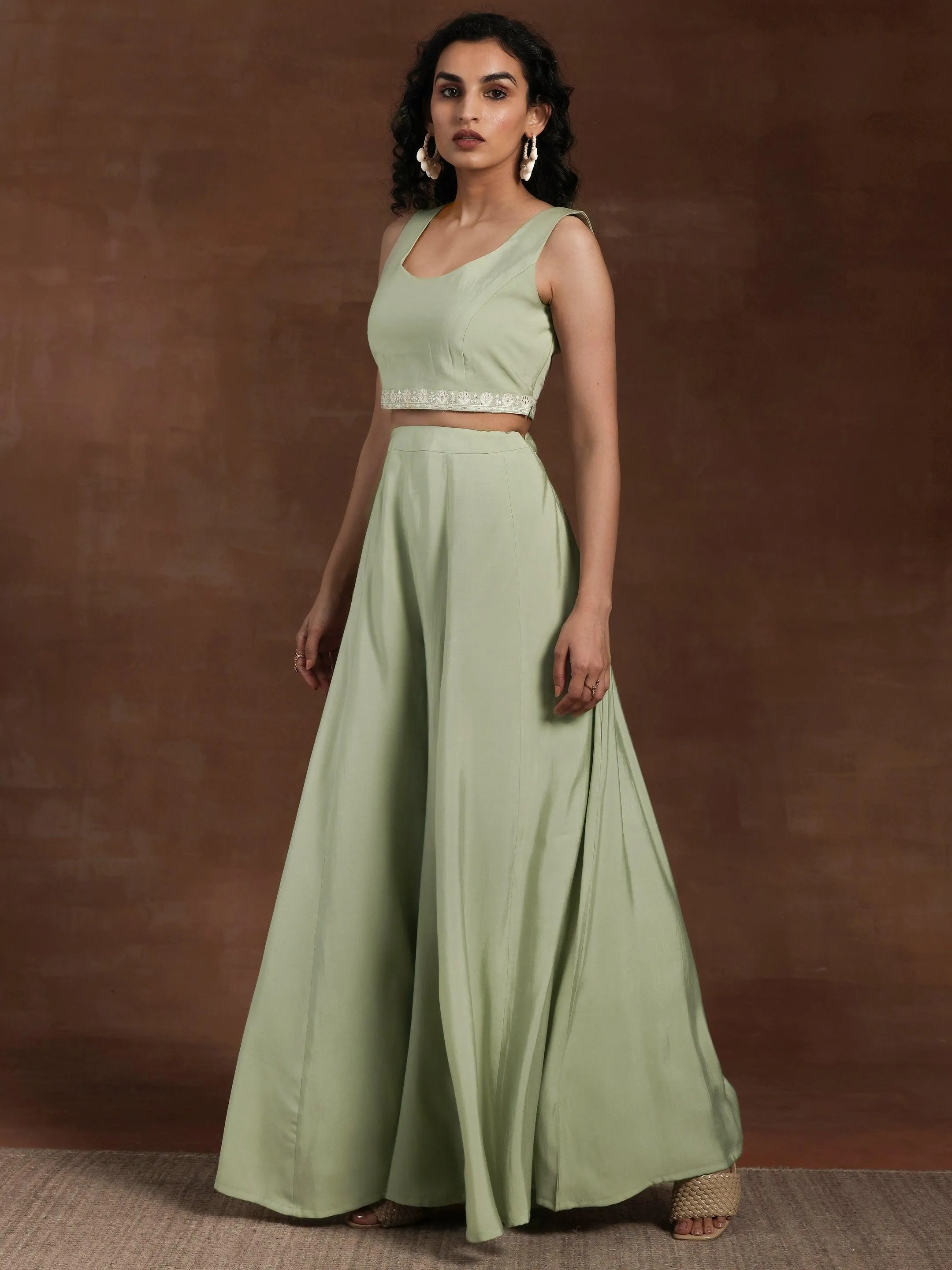 Jashvi Art Green Solid Silk Blend Co-Ords