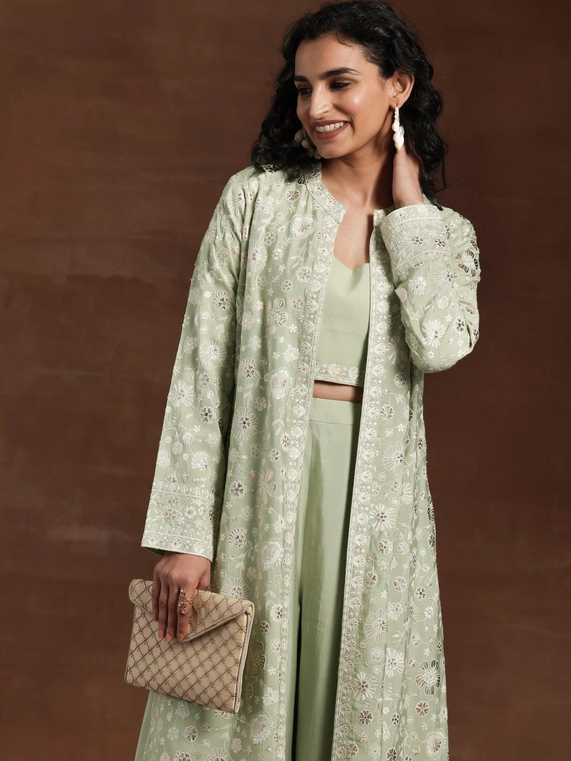 Jashvi Art Green Solid Silk Blend Co-Ords