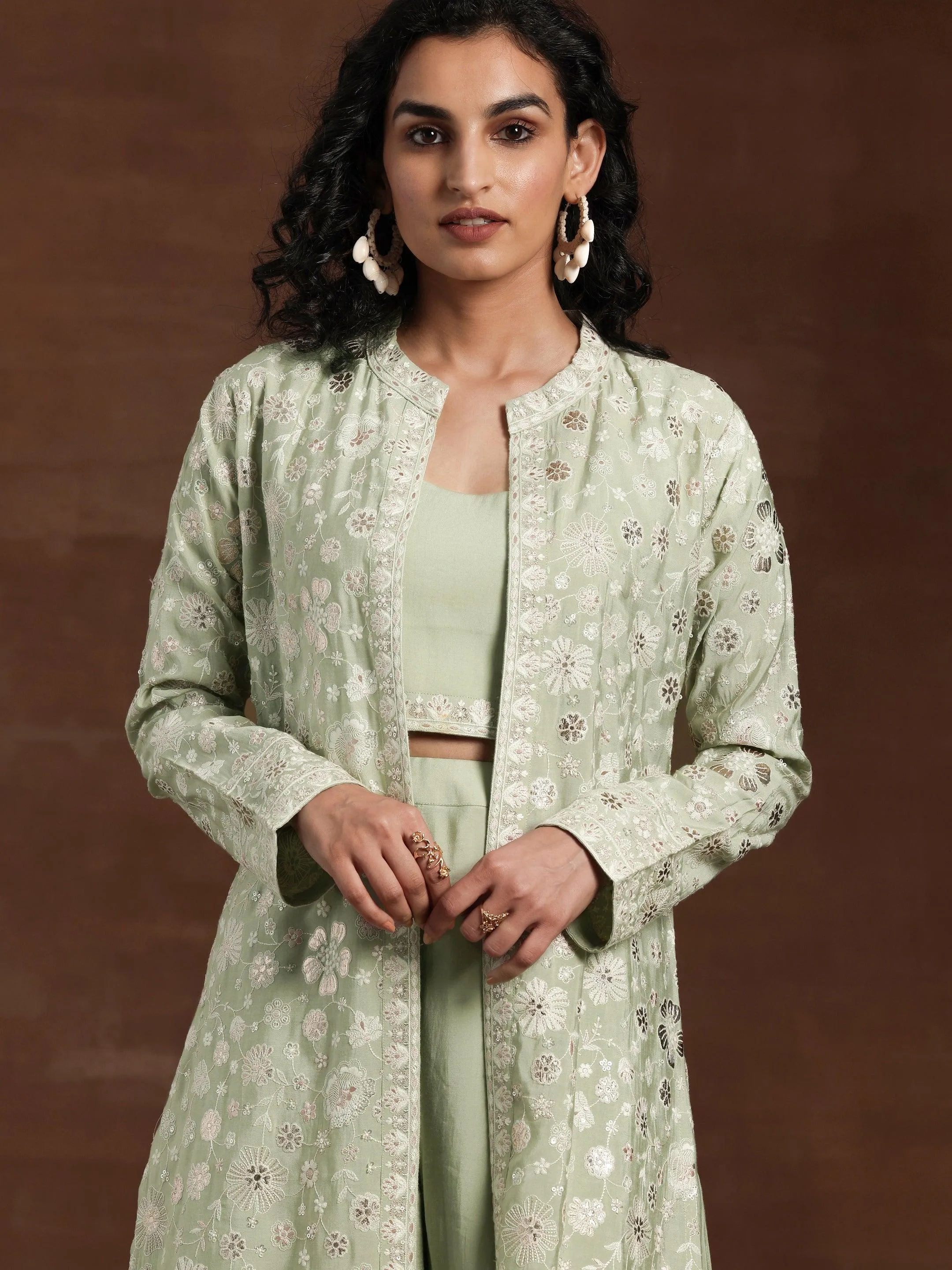 Jashvi Art Green Solid Silk Blend Co-Ords