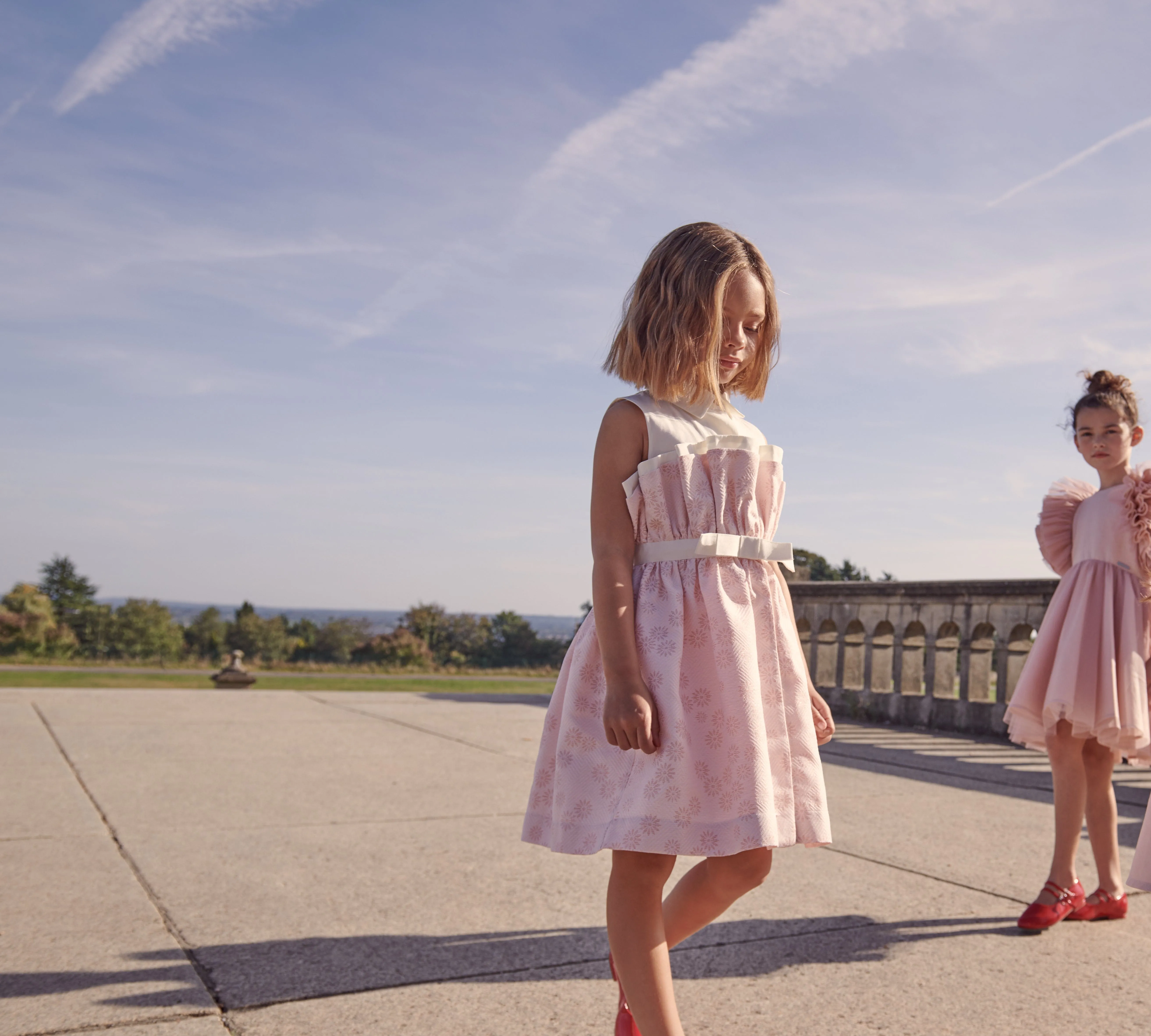 Jessie And James Girls Daisy Jacquard Shirt Dress in Pink