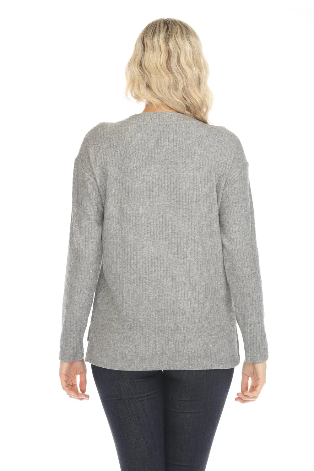 Johnny Was Calme Grey Rib Henley Long Sleeve Top O21067-E