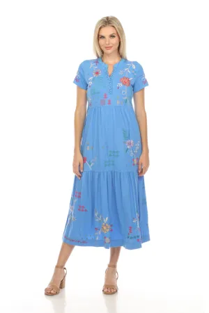 Johnny Was JWLA Blue Katie Henley Tiered Knit Midi Dress Boho Chic J31124