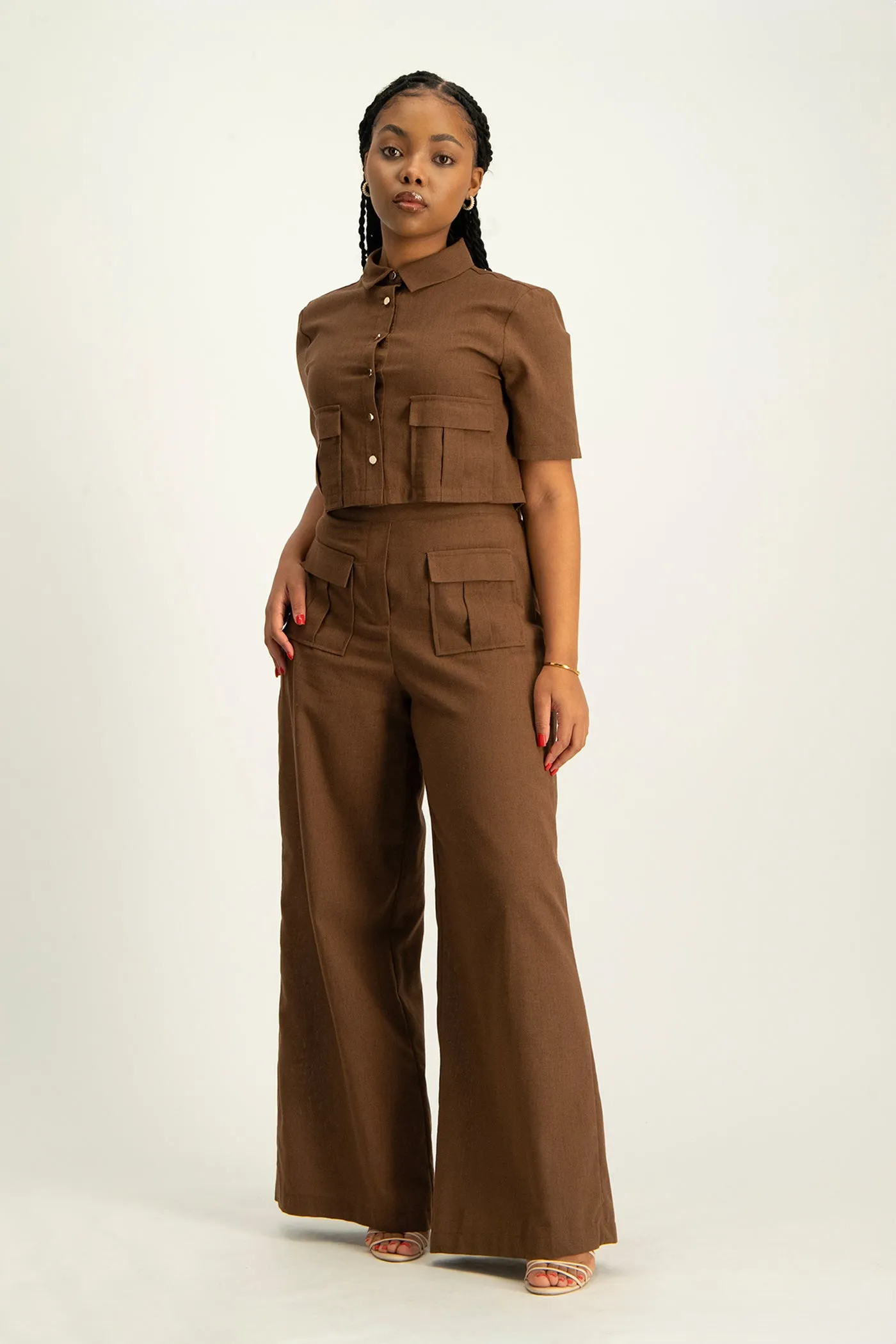 Kai High Waist Linen Pant - Pinecone