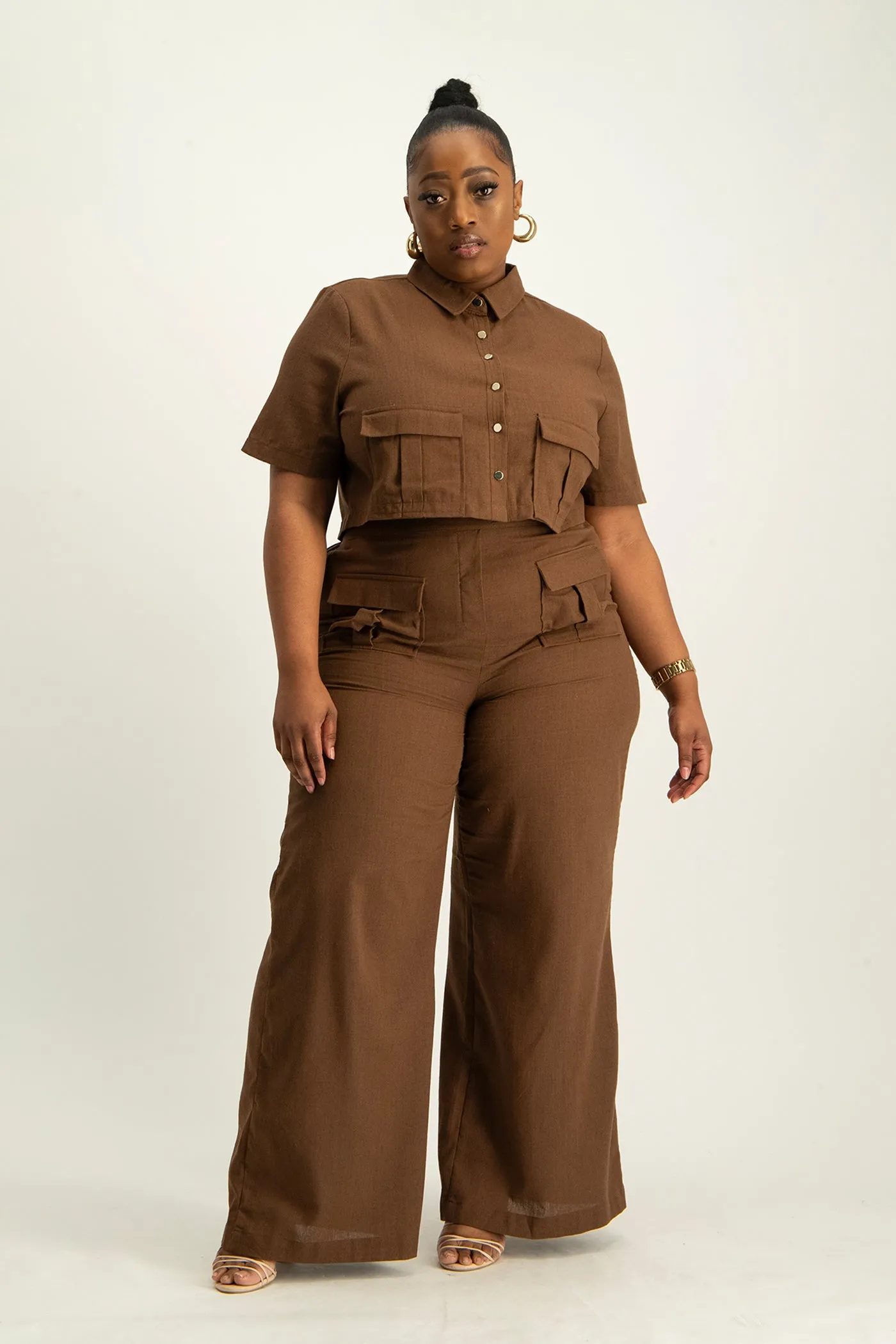 Kai High Waist Linen Pant - Pinecone