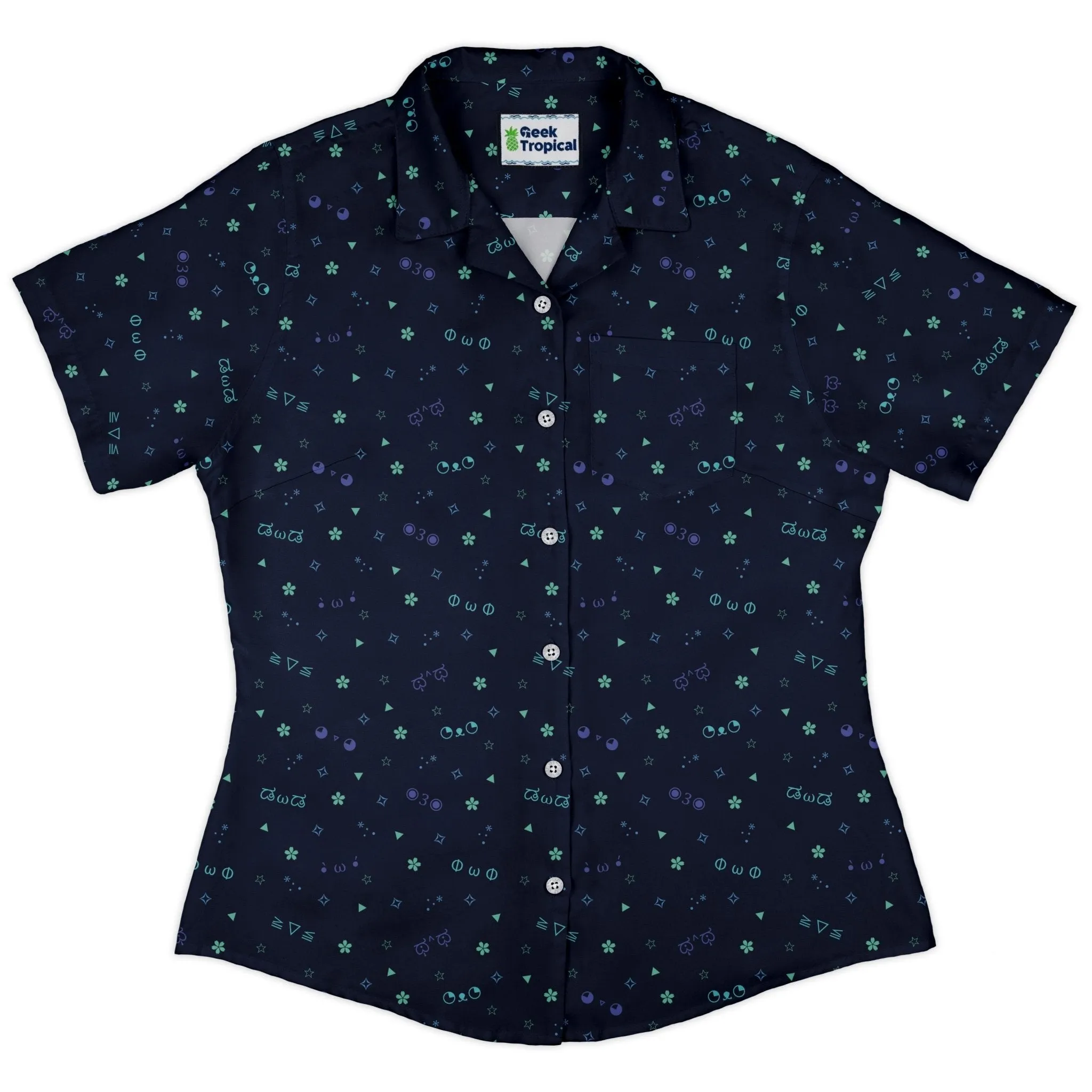 Kao Emojis Blue Curvy Button Up Shirt