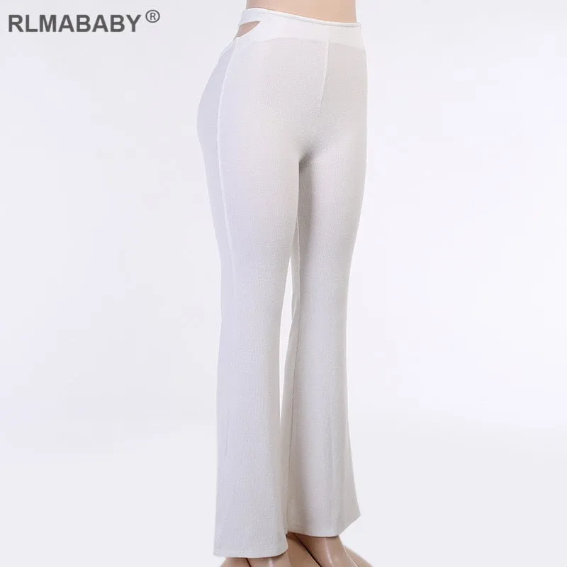 Kayla Thong Back Hollow Out High Waist Flare Pants