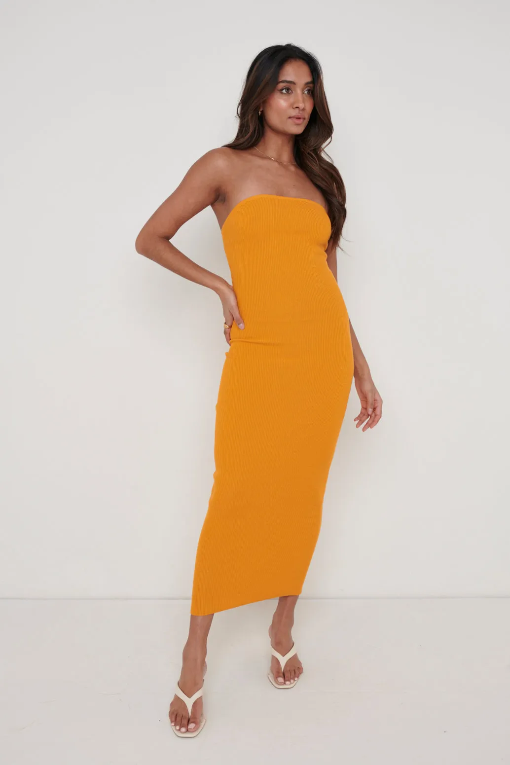 Keira Bandeau Midaxi Knit Dress - Tangerine