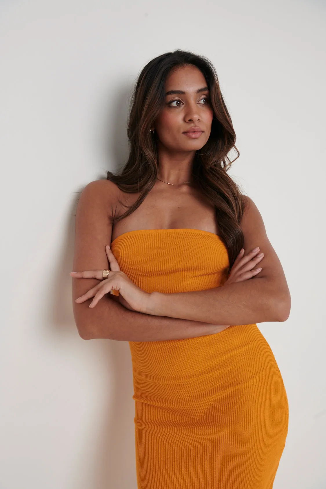 Keira Bandeau Midaxi Knit Dress - Tangerine