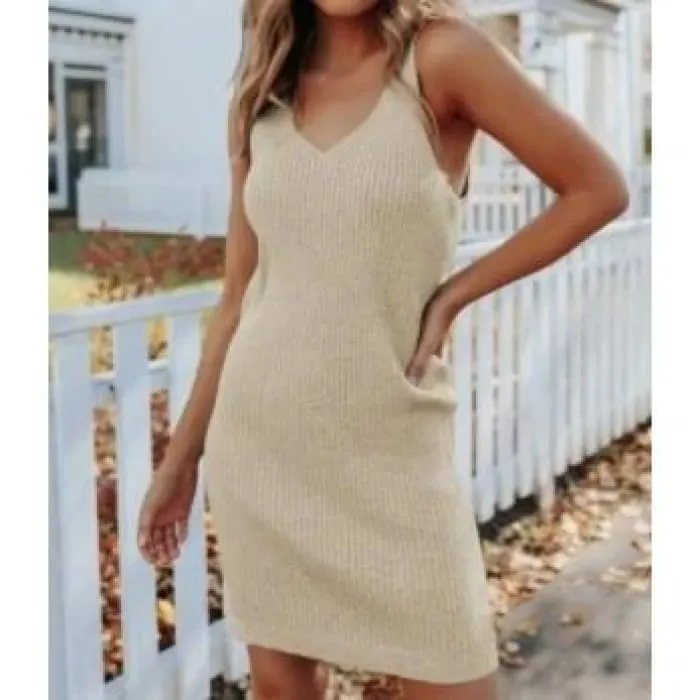 Khaki Ribbed Tank Dress