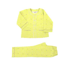 Kid's Pyjama Set - Henley Neck <br> Yellow Star <br> <span style="font-size: 11px; font-family:Helvetica,Arial,sans-serif;">Can Be Personalised</span>