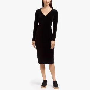 Knit Corduroy Long Sleeve Dress - Black