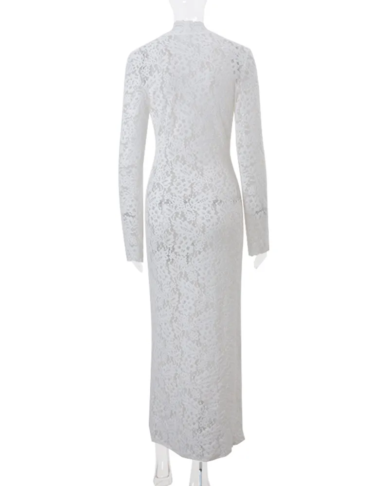 Knit Embroidered Long-Sleeved Dress