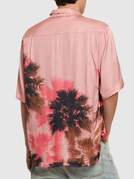 Laneus   Palm print viscose s/s shirt 