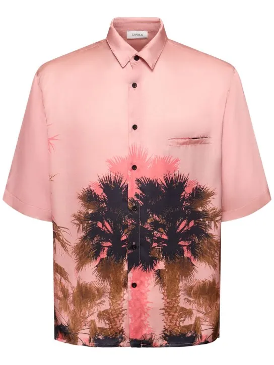 Laneus   Palm print viscose s/s shirt 