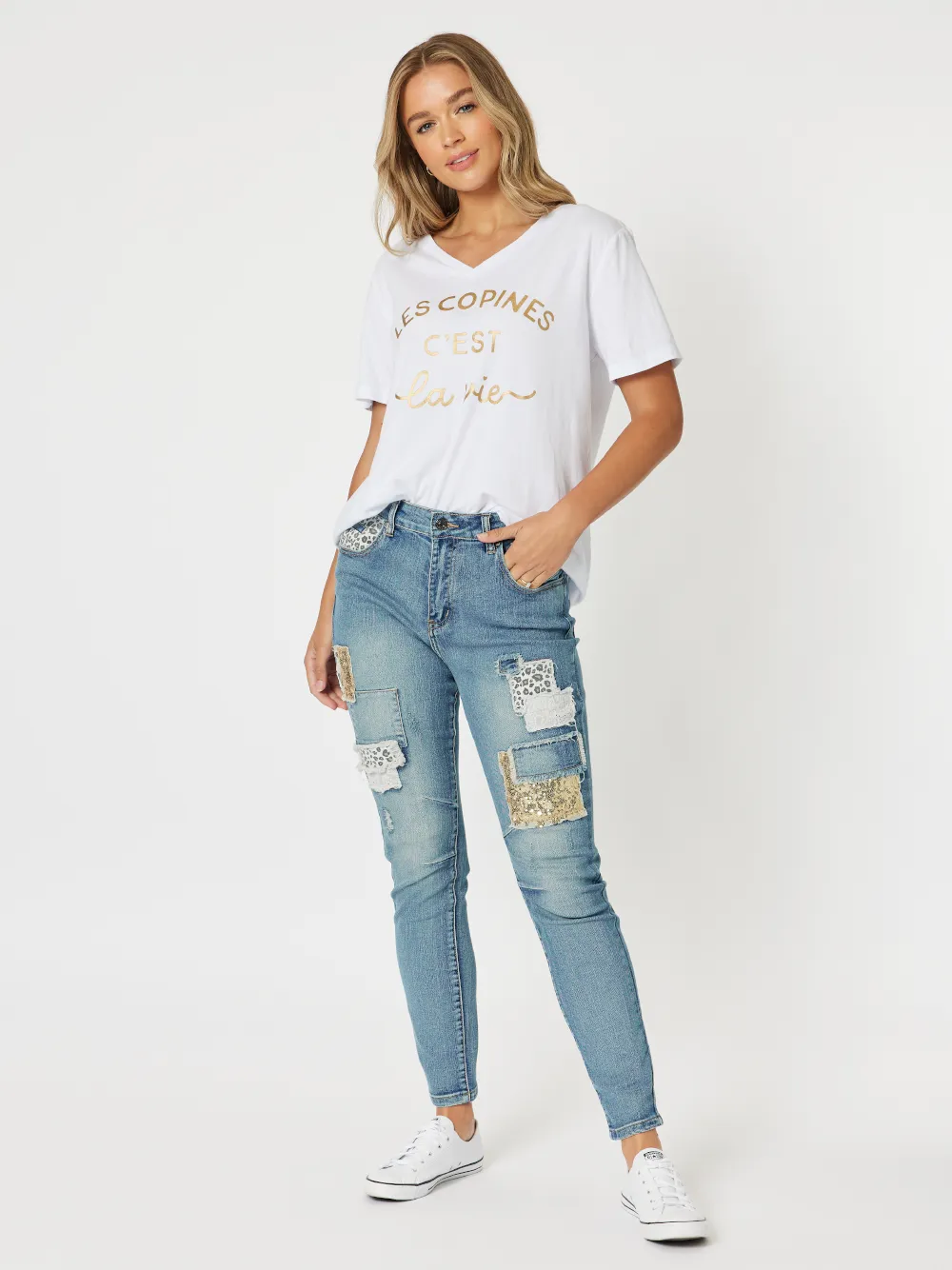 Les Copine V-Neck T-Shirt - Gold