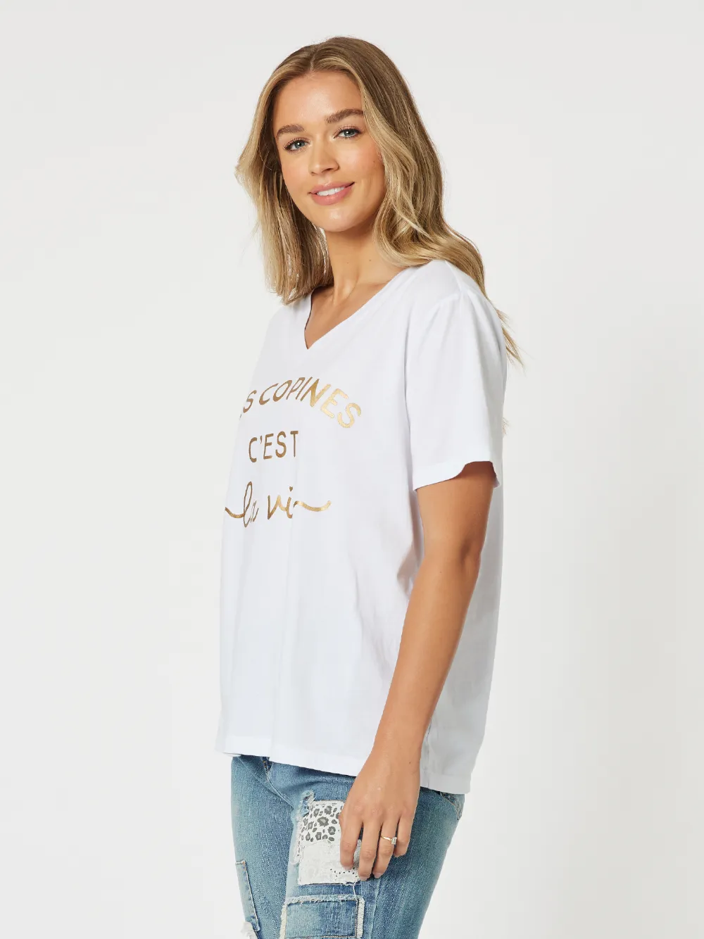 Les Copine V-Neck T-Shirt - Gold