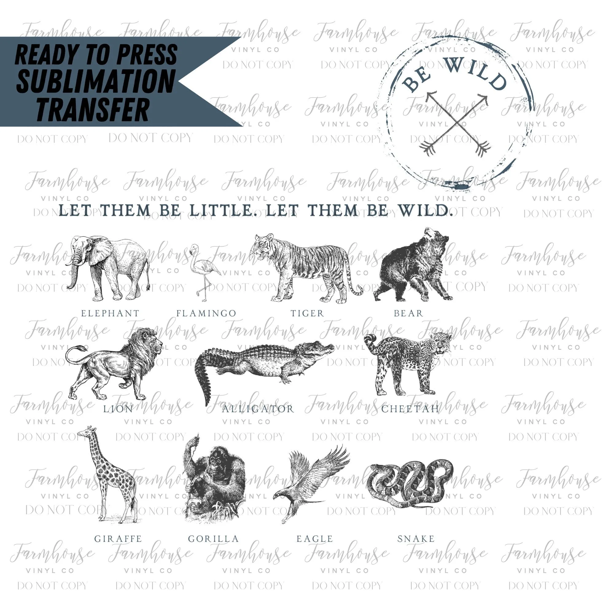 Let Them Be Little, Be Wild, Classic Kids Design, Lions Tigers Bears, Ready To Press Sublimation Transfers, Zoo Animals Design, DIY Shirts