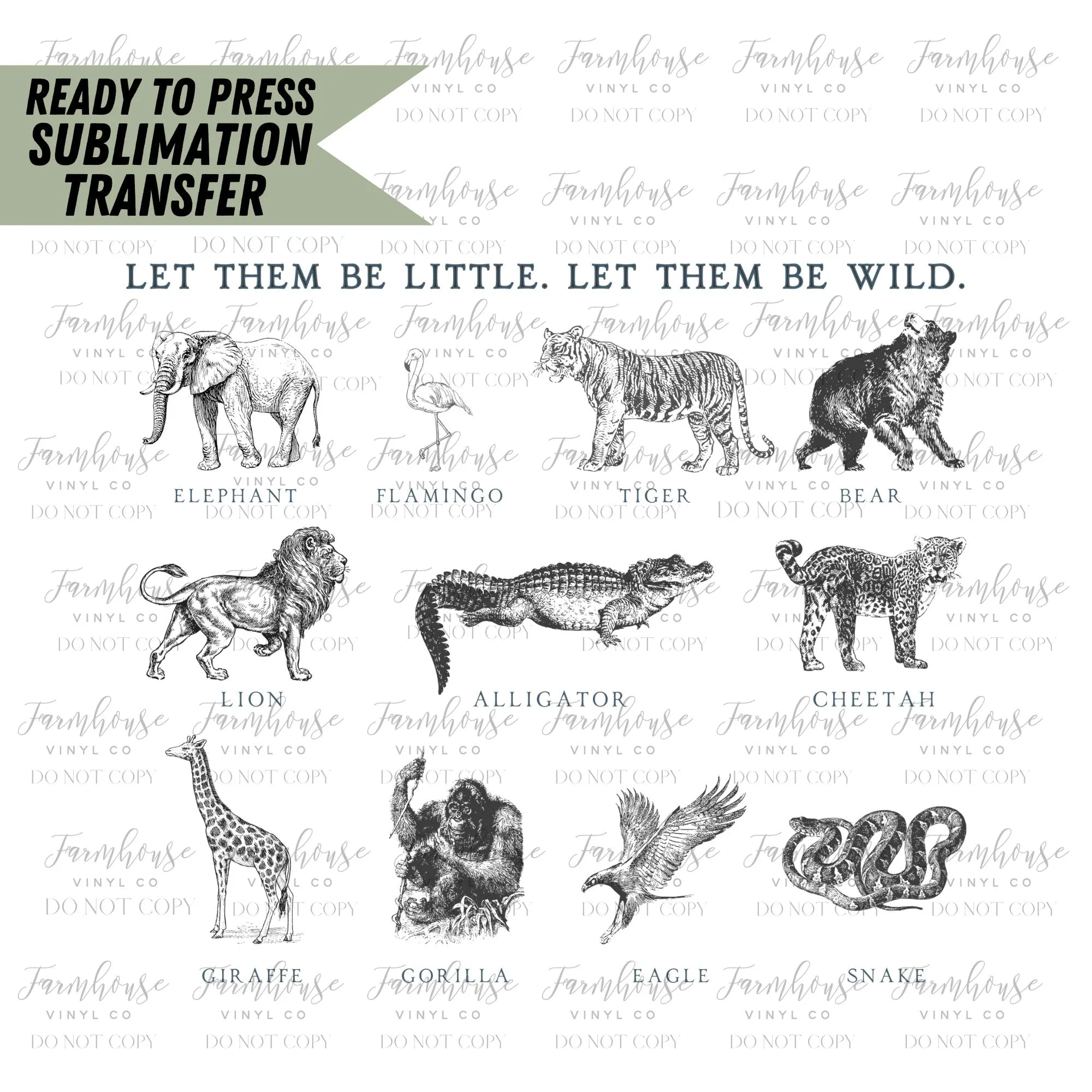 Let Them Be Little, Be Wild, Classic Kids Design, Lions Tigers Bears, Ready To Press Sublimation Transfers, Zoo Animals Design, DIY Shirts