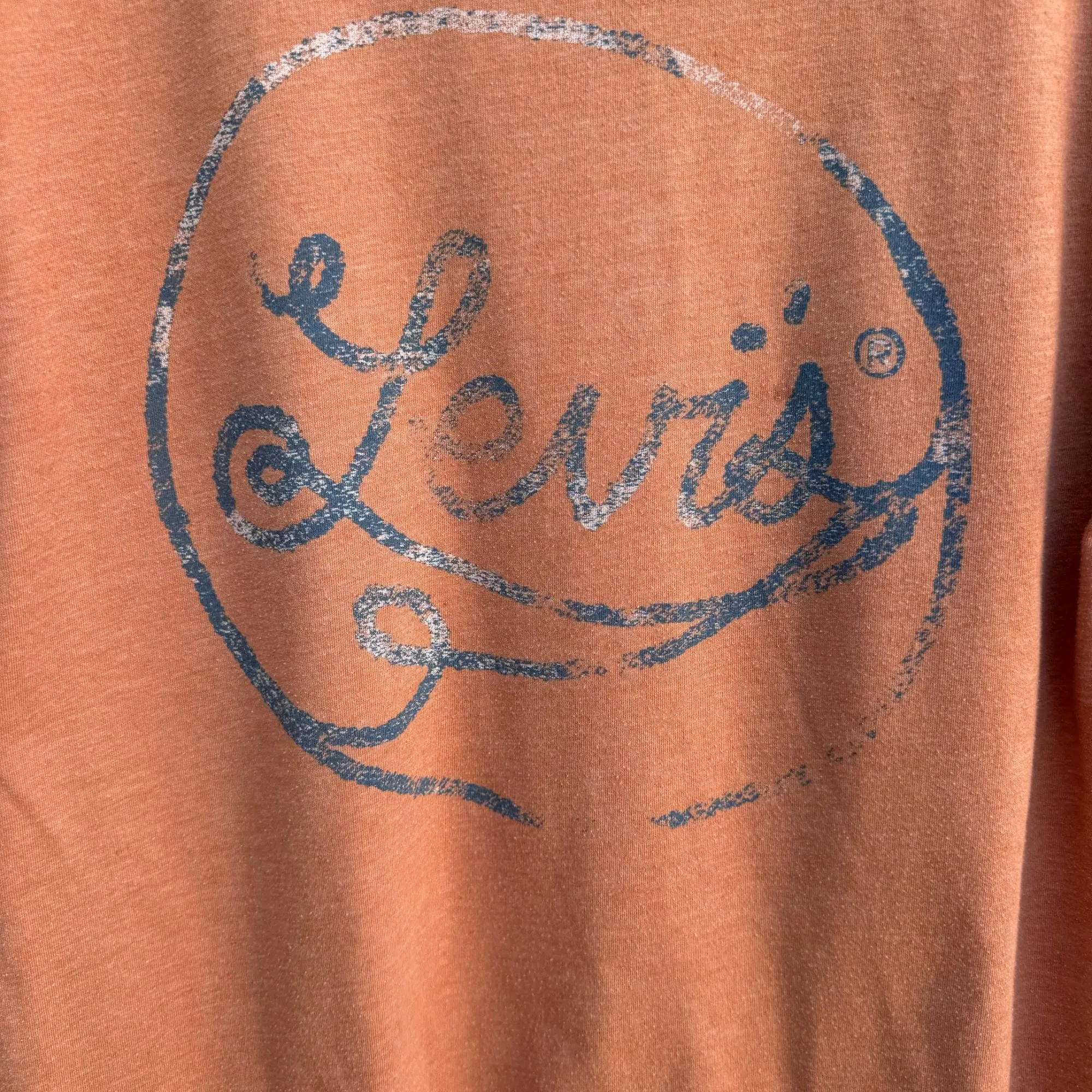 Levis Vintage Men's Orange Heathered Retro Logo Short Sleeve Tee Shirt - Medium