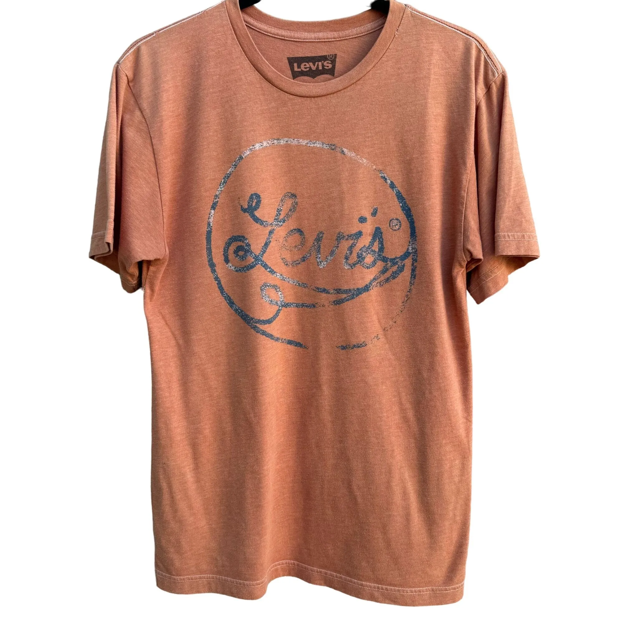 Levis Vintage Men's Orange Heathered Retro Logo Short Sleeve Tee Shirt - Medium