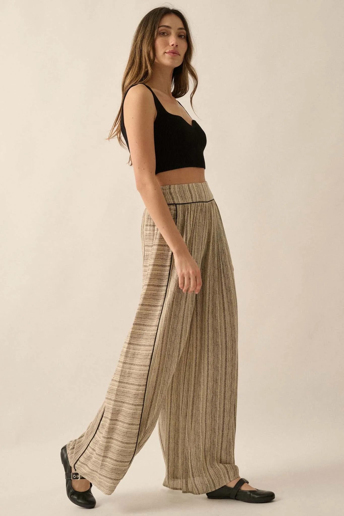 Life's Journey Striped Geo-Print Wide-Leg Pants